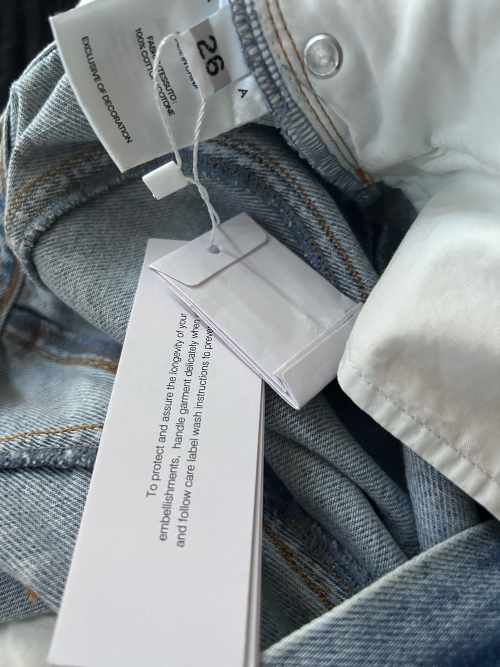 NWT AREA Crystal Slit Cotton Denim straight Leg Jeans 26 - Picture 12 of 14